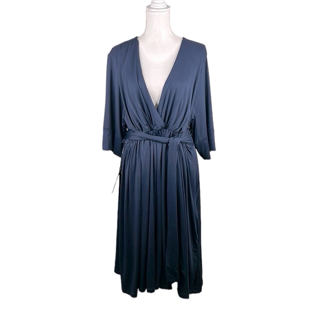Light in the Box Navy Blue V-Neck‎ Faux Wrap Midi Dress Size 2X New with tags!